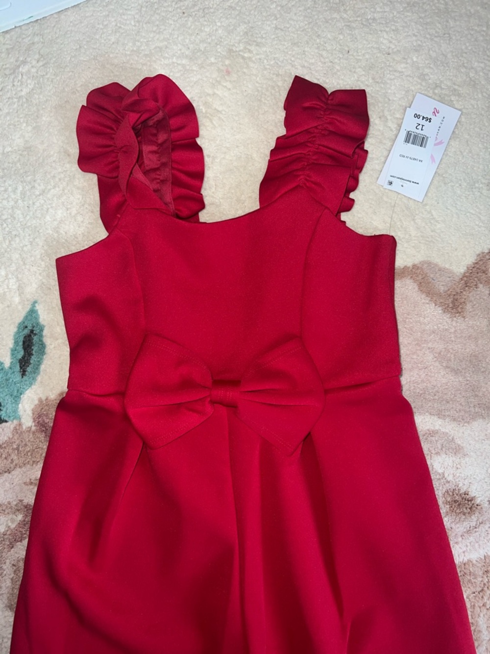 NEW Bonnie Jean Girls Red Ruffled-Strap Wide-Leg Scuba Jumpsuit with Bow - Picture 3 of 7